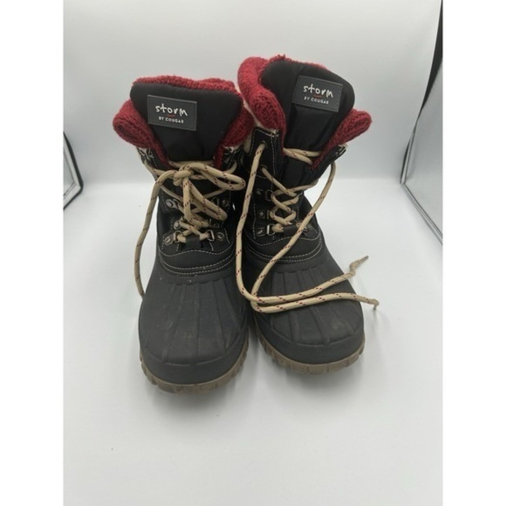 Storm by Cougar Creek Women Black Red Knit Cuff Winter Duck Boots Size 11M
